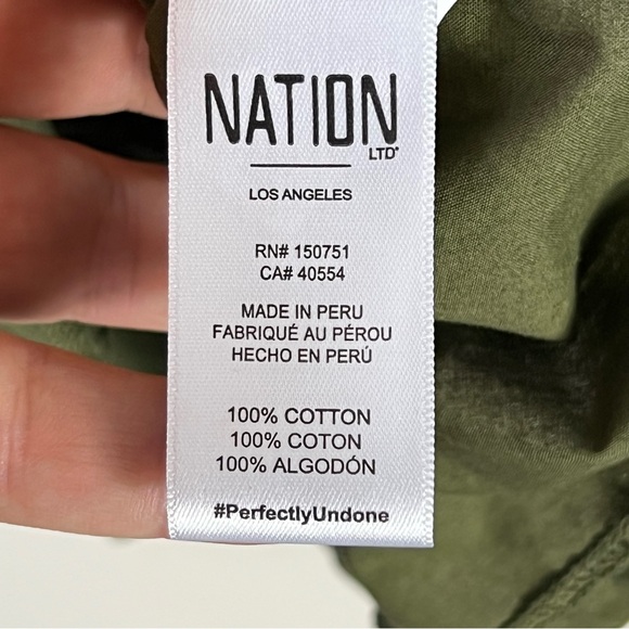 NATION LTD Garner Combo Romper - Ivy Green Size XS Cotton Puff Sleeves Neutral - Picture 13 of 16